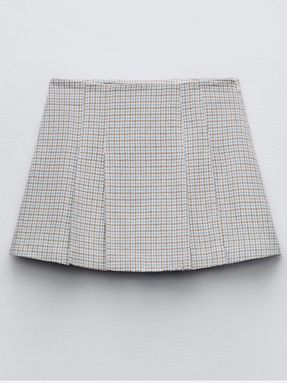Zara Checked Pleated Mini Skirt in Light Blue and Beige